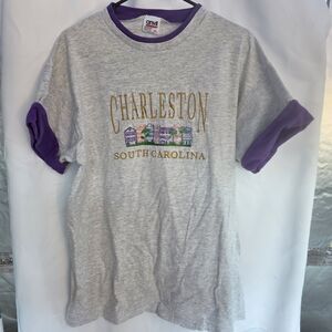 Vintage 90s Anvil Charleston NC Graphic T-Shirt Women's Size XL Embroidered